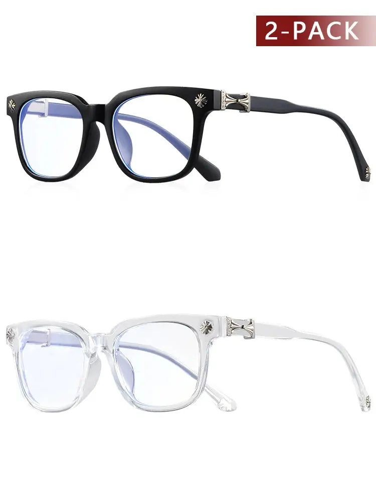 CRIXALIS 2Pcs Square Anti Blue Light Glasses For Men And Women Black & Transparent Frame Unisex Computer Wearing Women Glasses - NorthSide
