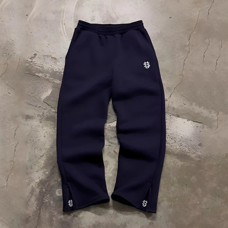 Autumn Drawstring Zipper Sweatpants Solid Color Casual High Street Hip-Hop Rap Street Y2K Style High Waist Trousers