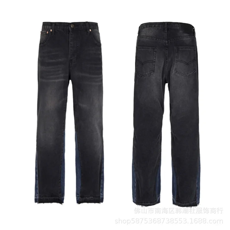 High Quality New Style Washed Micro Flared Black Blue Patchwork Jeans Men Women Long Pants Shorts Comfortable Stretch Denim