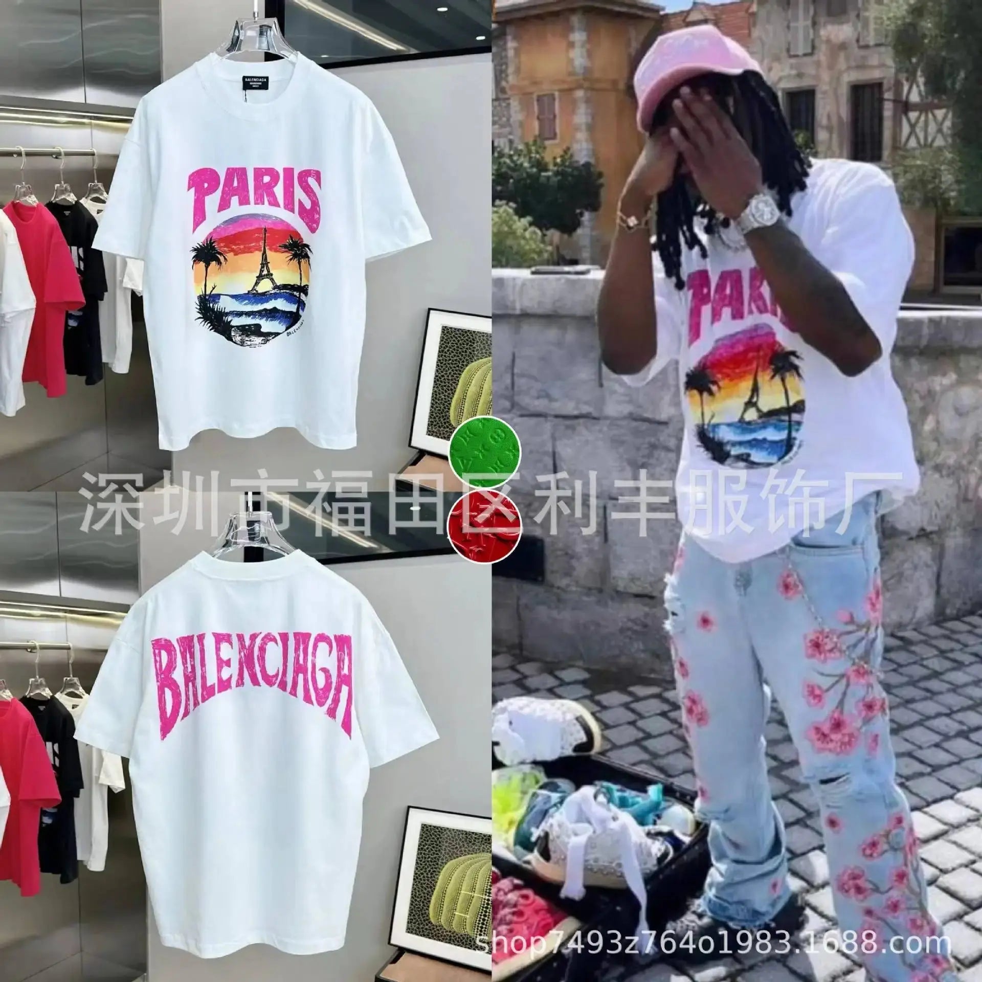 Men Jeans Print Straight Pants Men Denim Jean Button Pockets Pants Streetwear High Street Mid Waist Hole Spliced Spring Summer - NorthSide