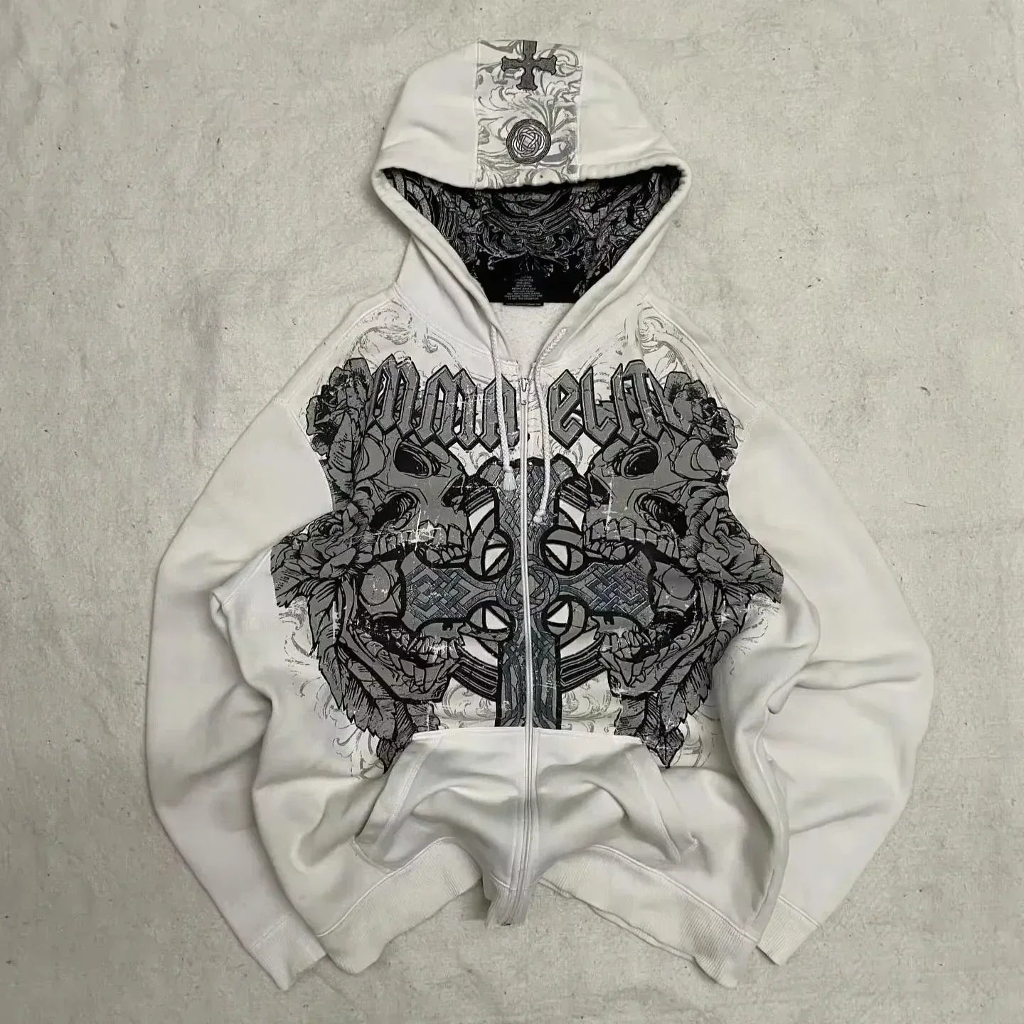 American Street Hip Hop Joker Fur Collar Zipper Hoodie Women Harajuku Y2K New Fashion Vintage Sweatshirt Unisex Punk Warm Hoodie