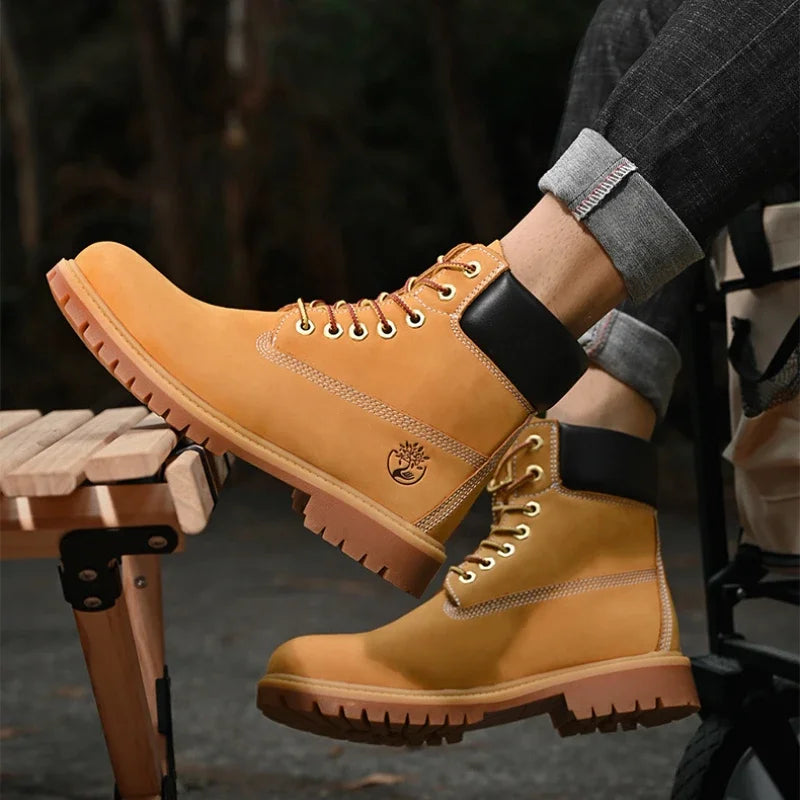 Boots Men High Top Boots Men's Leather Shoes Winter Fashion Plush Warm Shoes Outdoor Sneakers Lace Up Non-Slip Ankle Boots Male