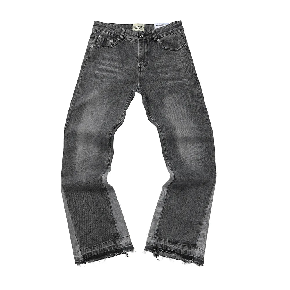 Trendy Distressed Straight Leg Jeans Unisex High Street Splatter Ink Vintage Style Cotton Denim Youthful Fashion for All