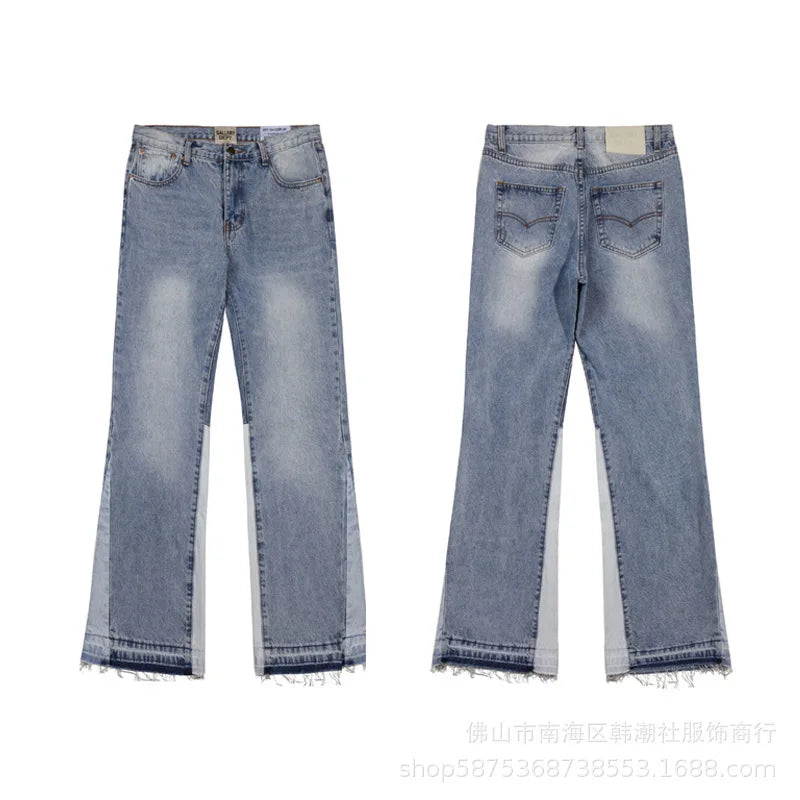 High Quality New Style Washed Micro Flared Black Blue Patchwork Jeans Men Women Long Pants Shorts Comfortable Stretch Denim