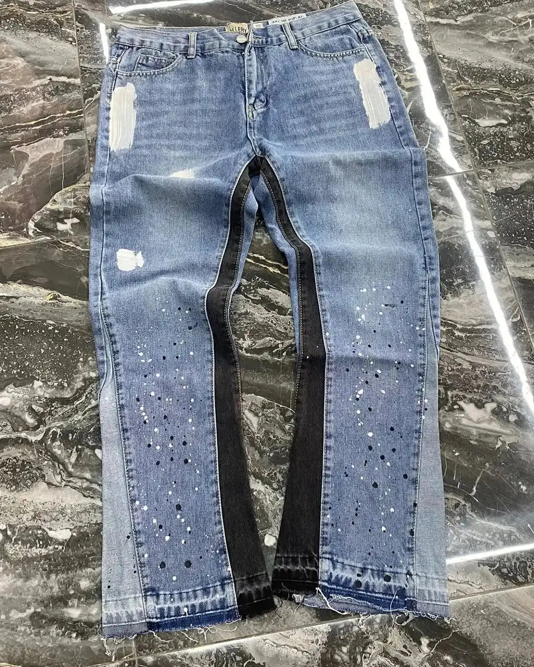 Streetwear Splashed Ink Patchwork Baggy Jeans Men Women Clothing Tie Dye Trendy Pants American Straight Slim Micro-flard Pants NorthSide